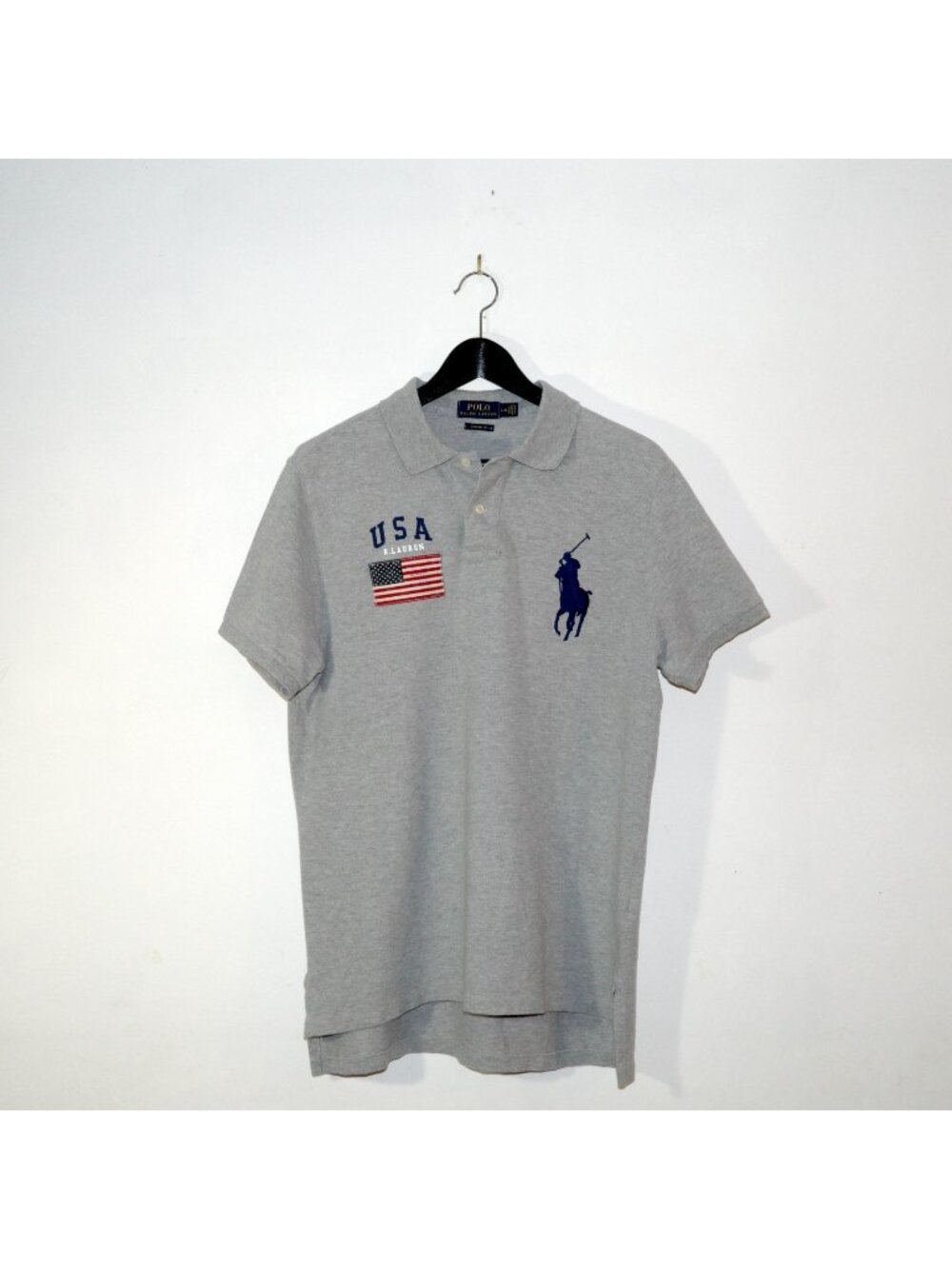 Polo Ralph Lauren USA Flag Big Pony Custom Fit Grey Mens Large